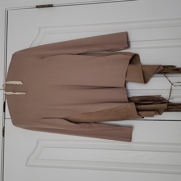 INC NWOT  sweater/suede front with fringe, L tan, - Picture 4 of 6